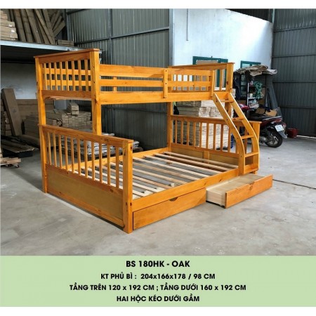 B180 Oak : Giường 2 Tầng + Hộc Kéo - 1m2 / 1m6